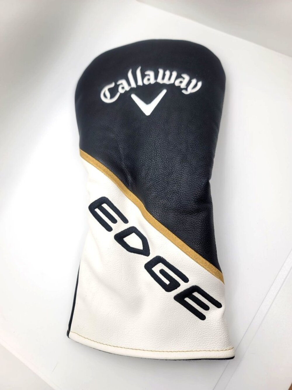 Callaway Edge Golf Club Headcover Black & White Leather With Gold Accent